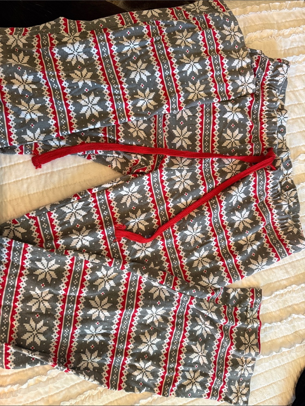 Cozy Gray & Red Snowflake Lounge Pants